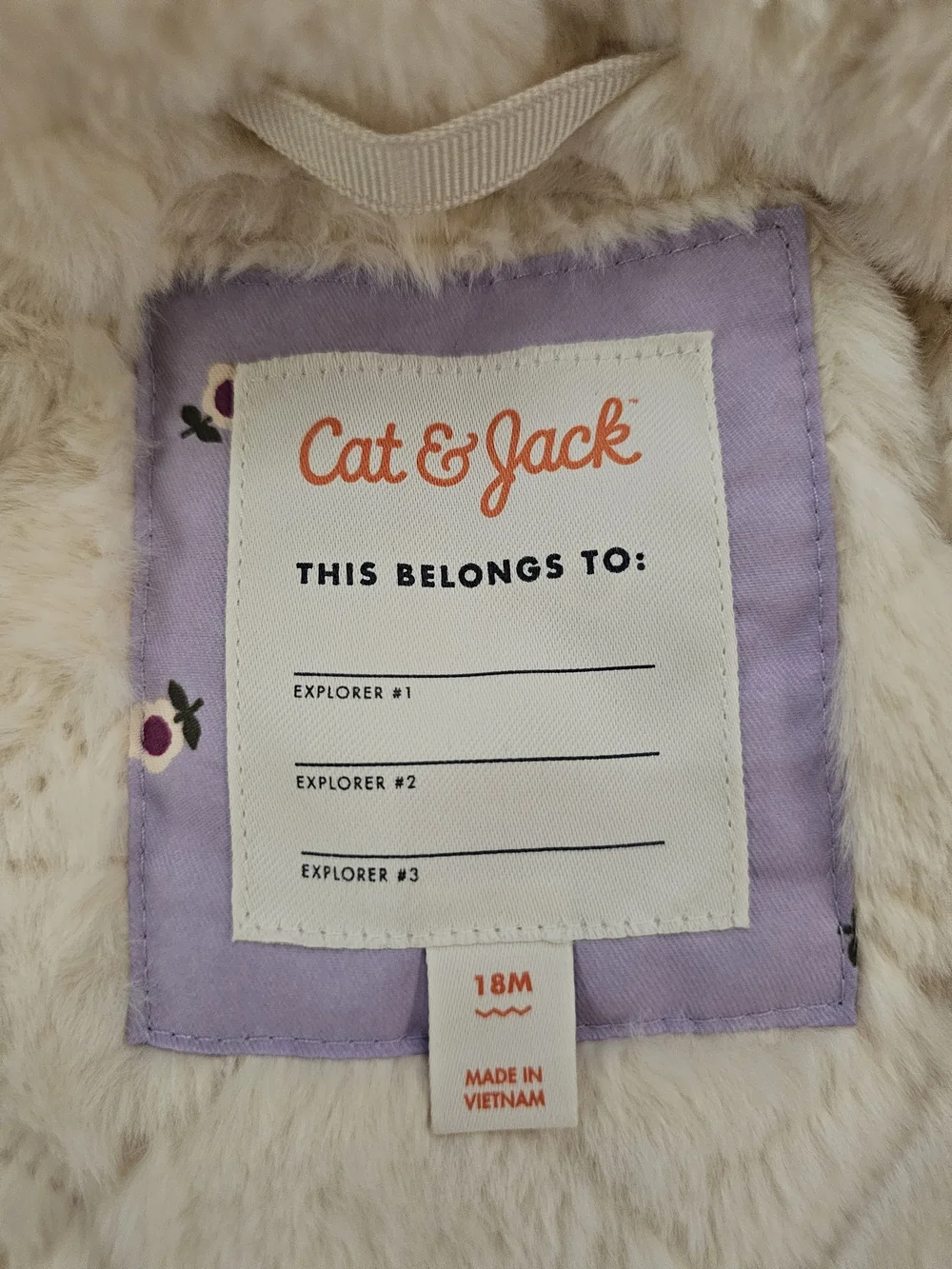 Cat & Jack Lavender Hooded Quilted Coat with Cream Faux Fur Lining